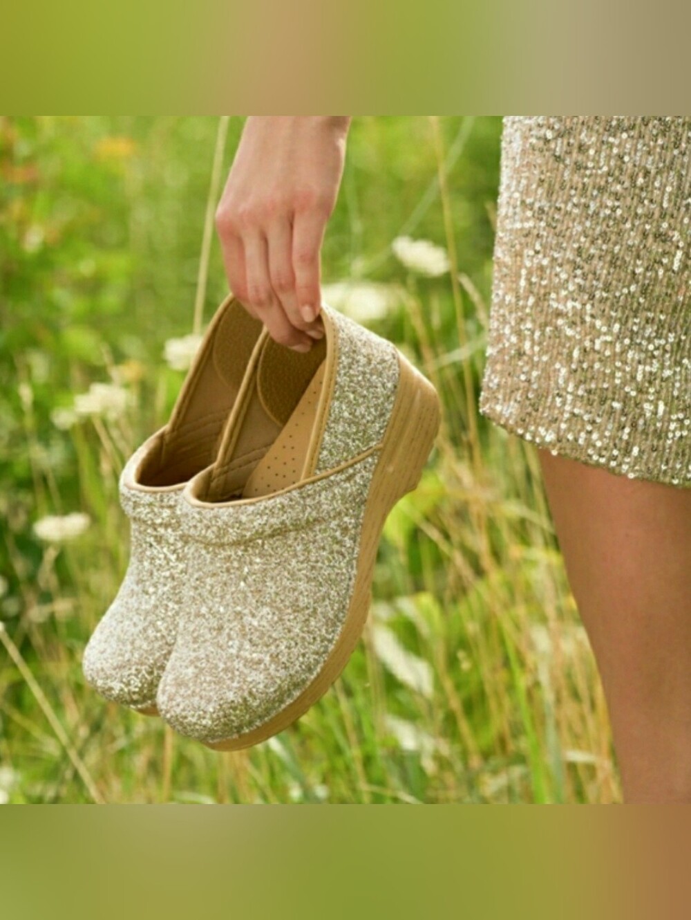 Champagne Dansko Pro Glitter Clogs Sparkling Festive🌟Playful Flirty Boho Chic🌙